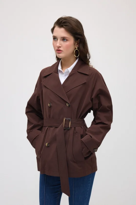 Classic Cotton Trench Coat - Brown - 5