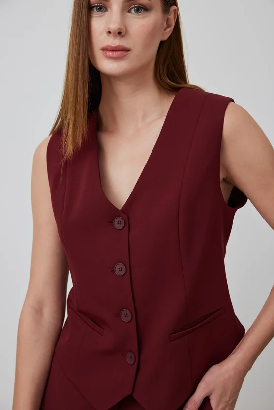 Classic Fabric Vest - Burgundy - 5