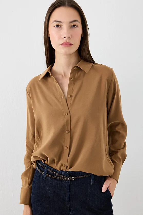 Classic-Fit Viscose Shirt - Camel - 1