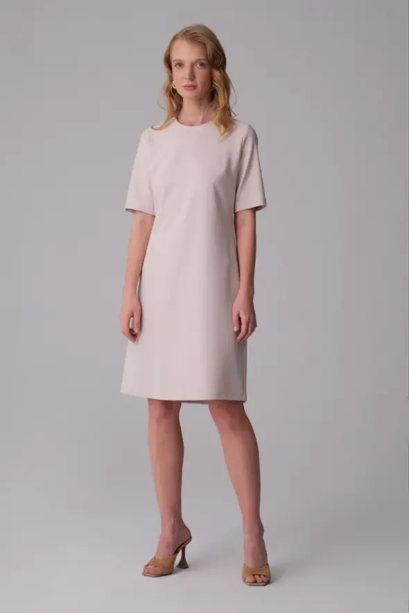 Classic Half Sleeve Dress - Beige - 1