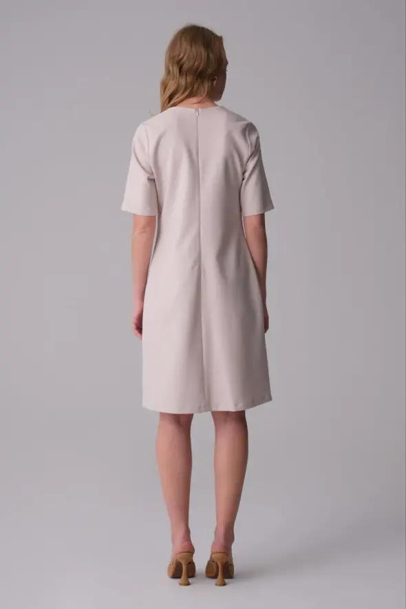 Classic Half Sleeve Dress - Beige - 4