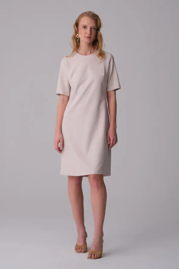 Classic Half Sleeve Dress - Beige - 2