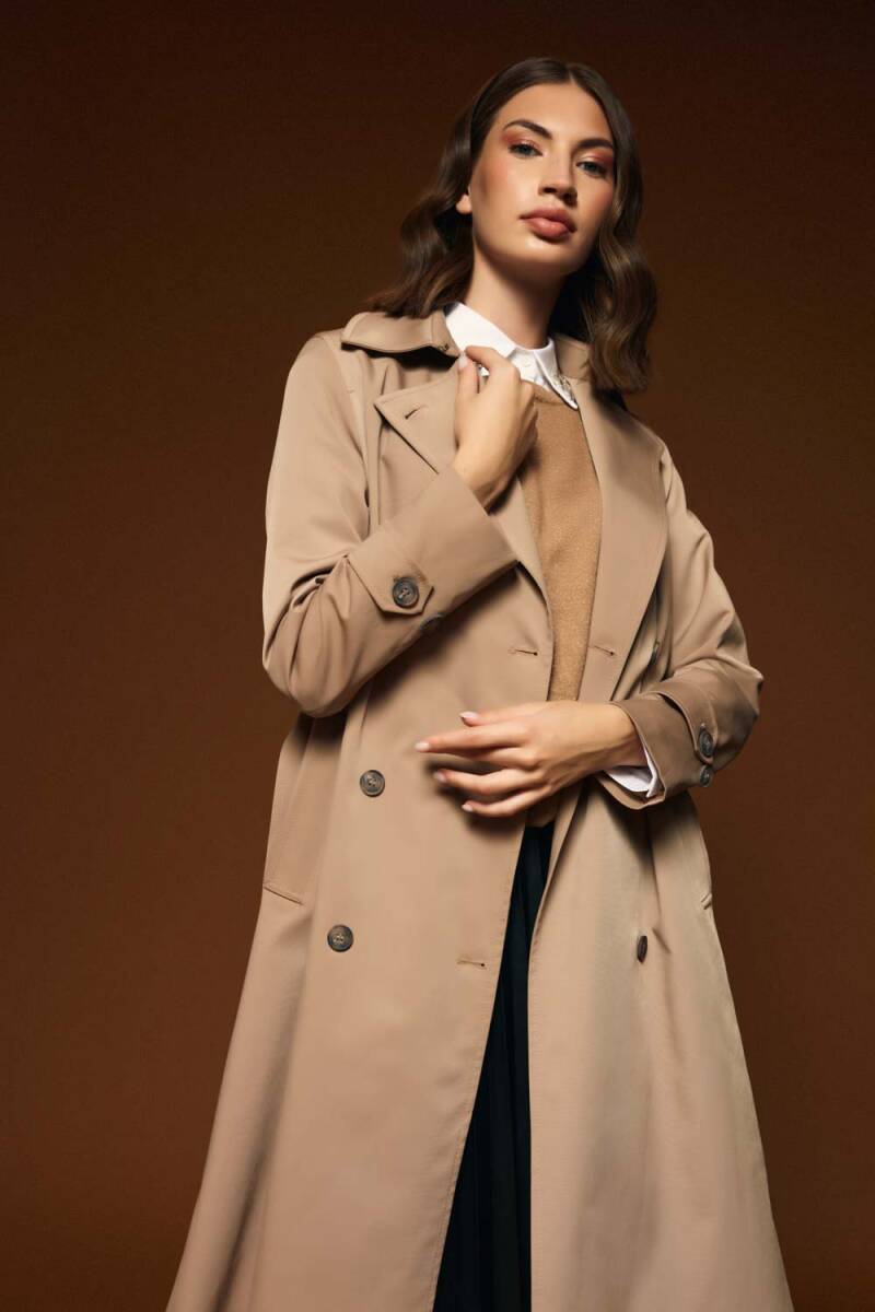 Classic Trench Coat with Waist Belt - Camel - 8