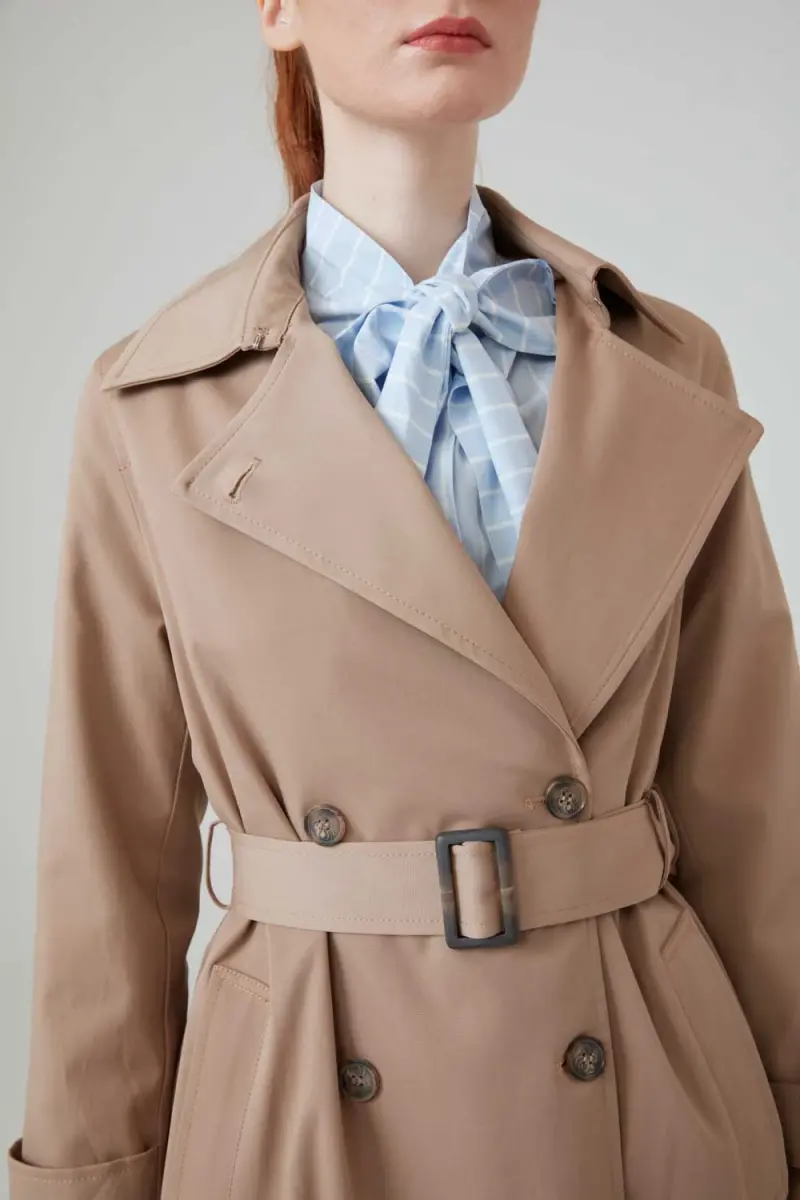 Classic Trench Coat with Waist Belt - Camel - 4