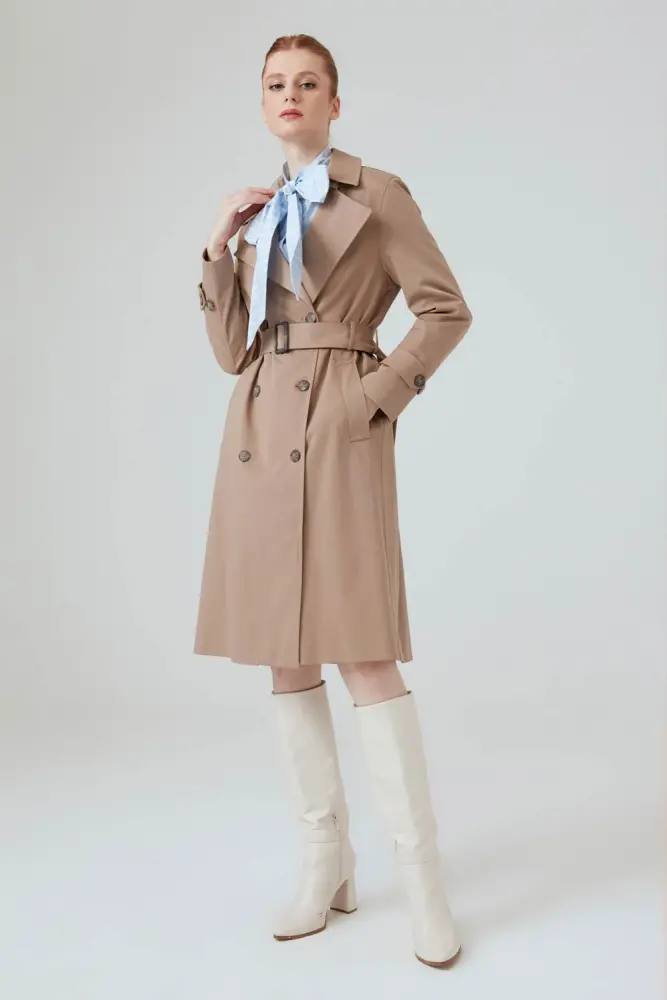 Classic Trench Coat with Waist Belt - Camel Camel