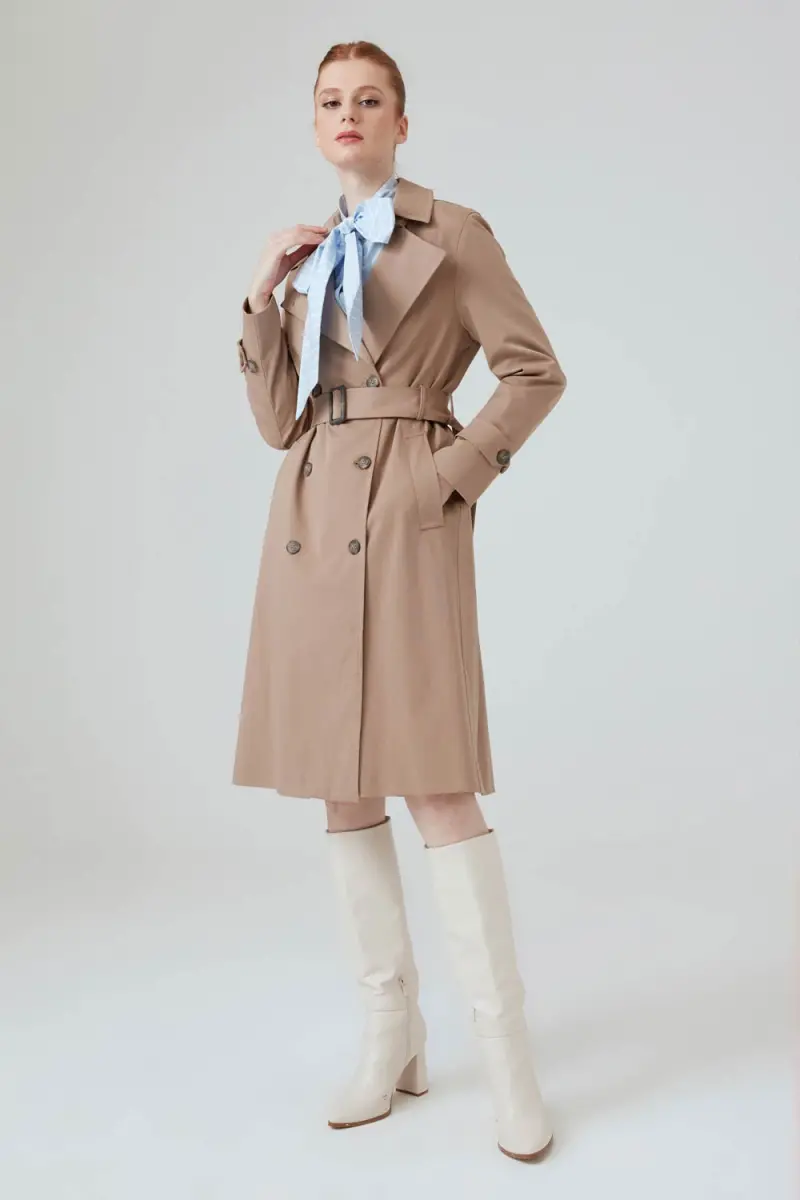 Classic Trench Coat with Waist Belt - Camel - 1
