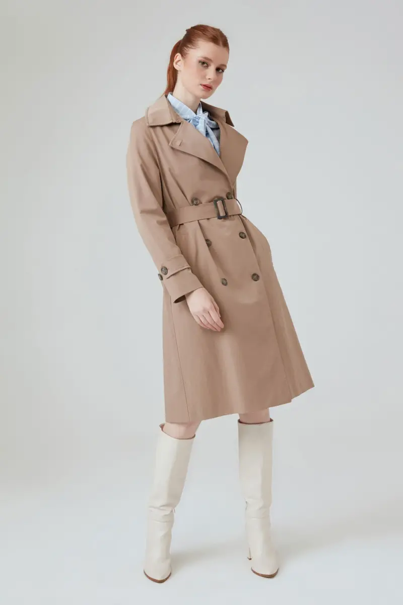 Classic Trench Coat with Waist Belt - Camel - 2