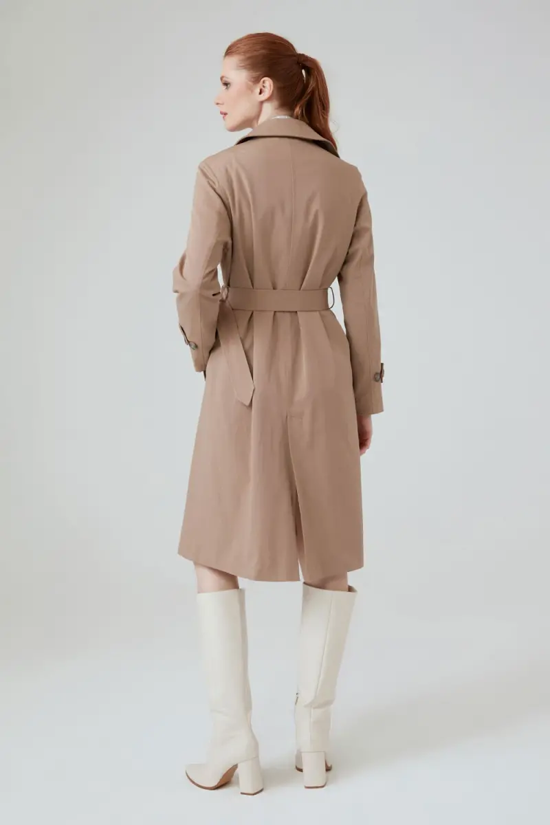 Classic Trench Coat with Waist Belt - Camel - 6