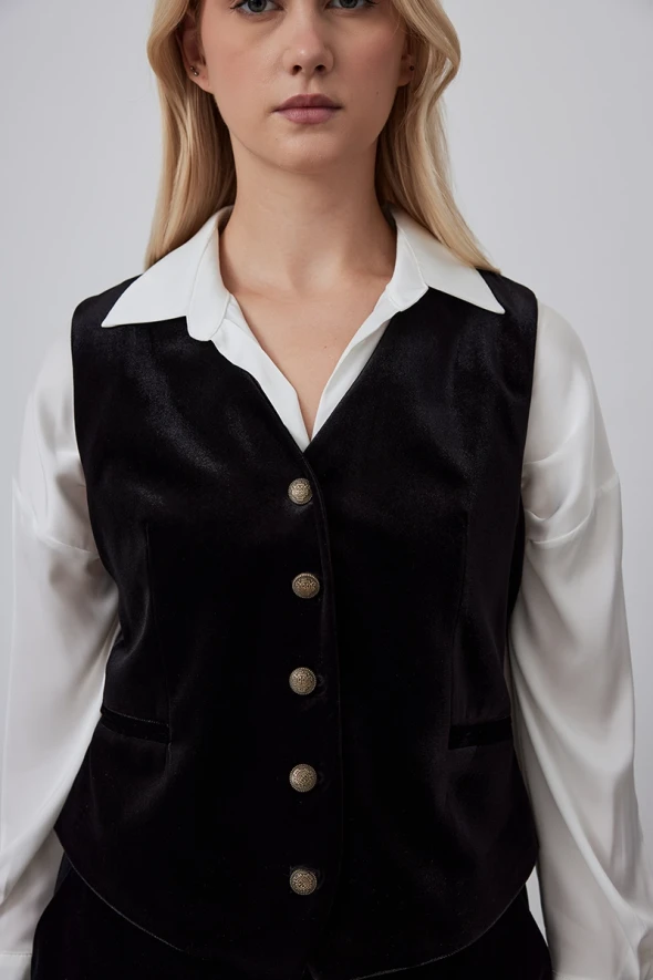 Classic Velvet Vest - Black - 3