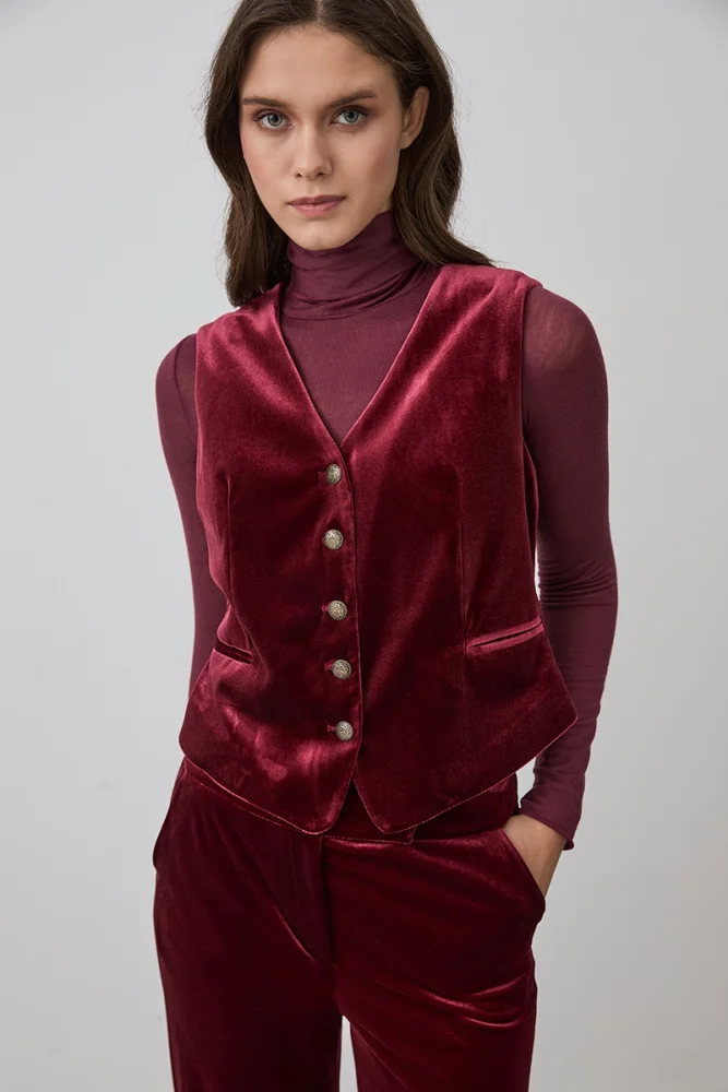 Classic Velvet Vest - Burgundy Burgundy