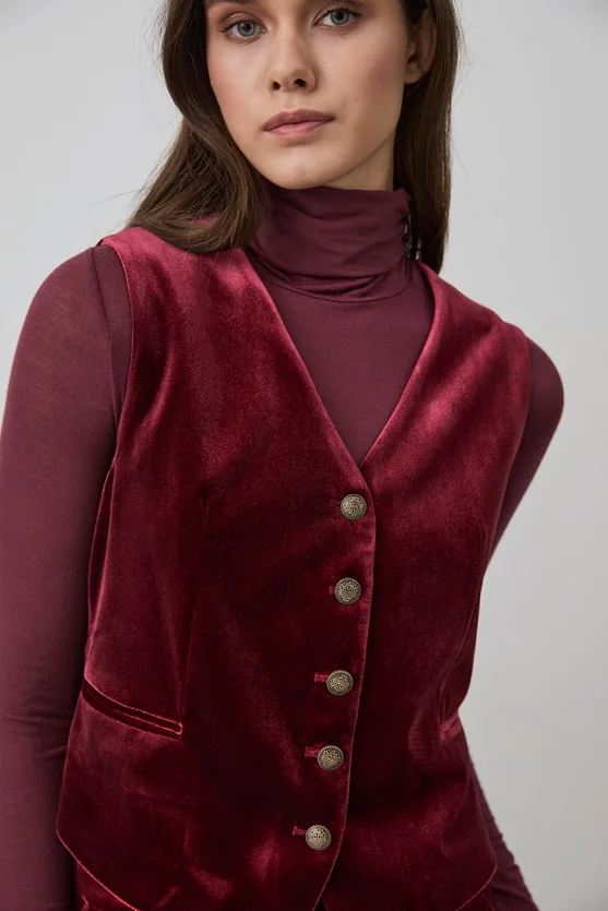 Classic Velvet Vest - Burgundy - 6