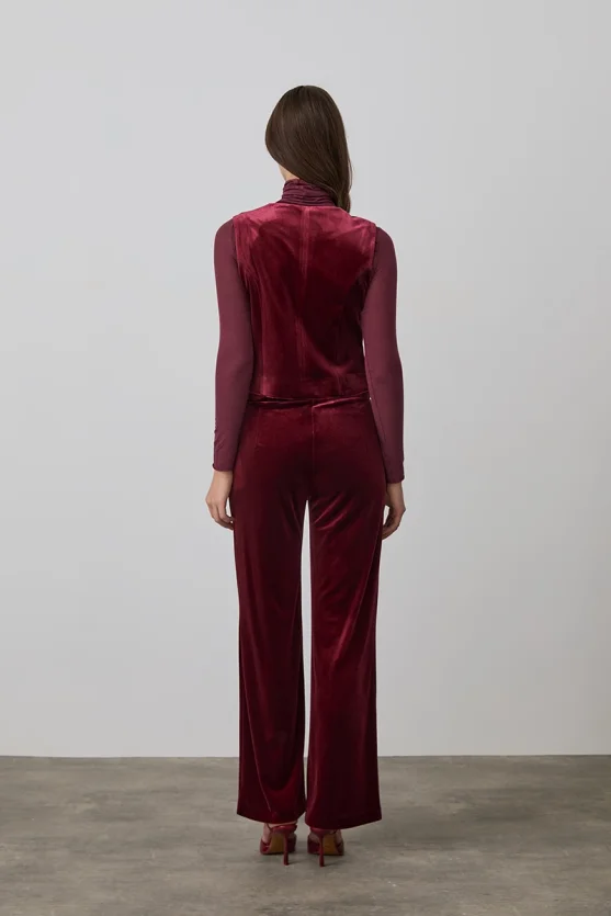 Classic Velvet Vest - Burgundy - 7