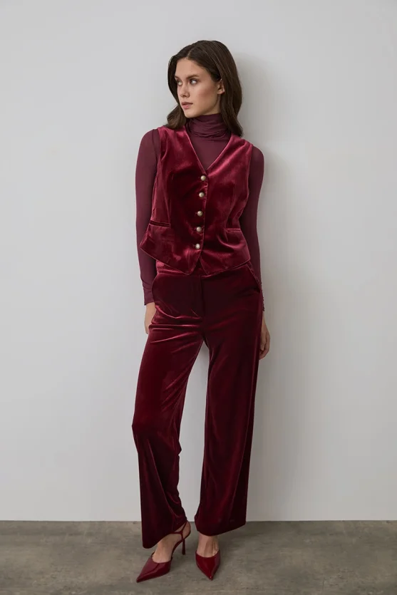 Classic Velvet Vest - Burgundy - 3