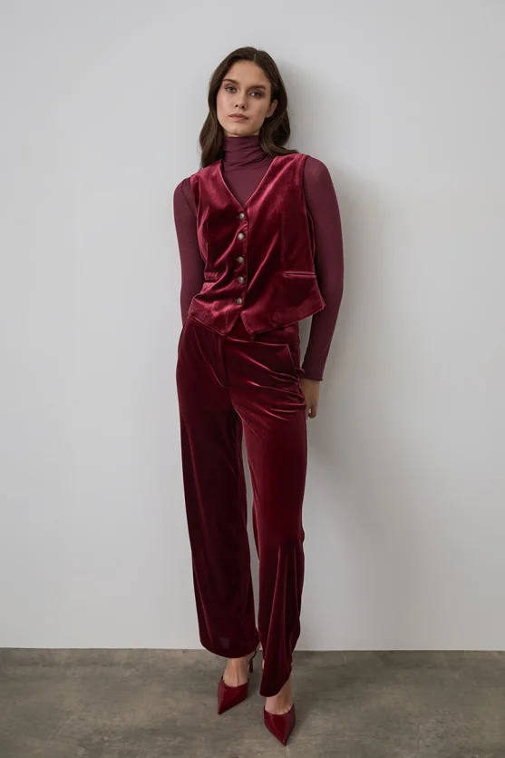 Classic Velvet Vest - Burgundy - 4