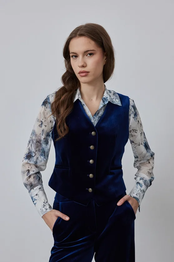 Classic Velvet Vest - Navy - 1