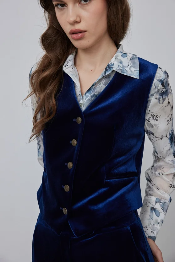 Classic Velvet Vest - Navy - 2