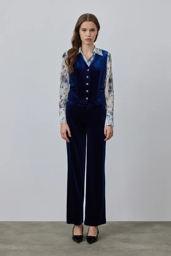 Classic Velvet Vest - Navy - 5