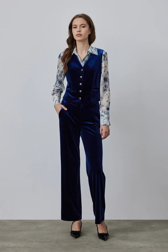 Classic Velvet Vest - Navy Blue - 2