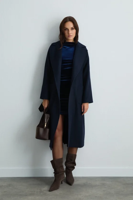 Classic Wool Coat - Navy Blue - Gusto
