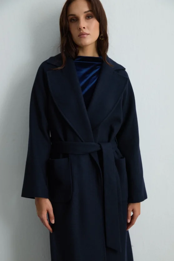 Classic Wool Coat - Navy Blue - 4