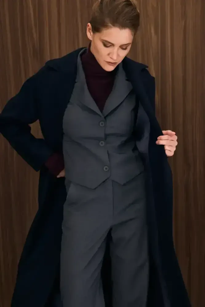 Classic Wool Coat - Navy Blue