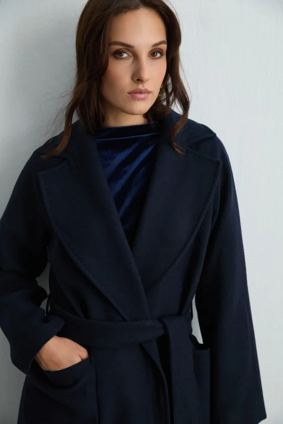 Classic Wool Coat Navy Blue - 5