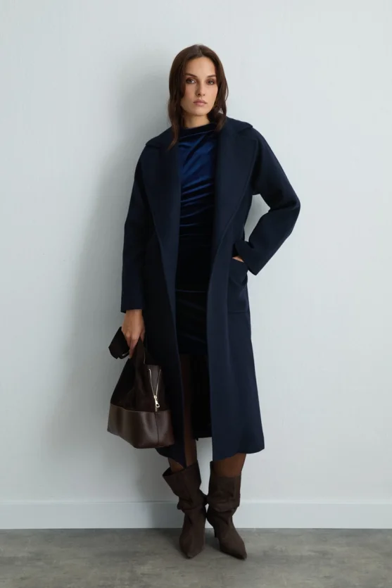 Classic Wool Coat Navy Blue - 1