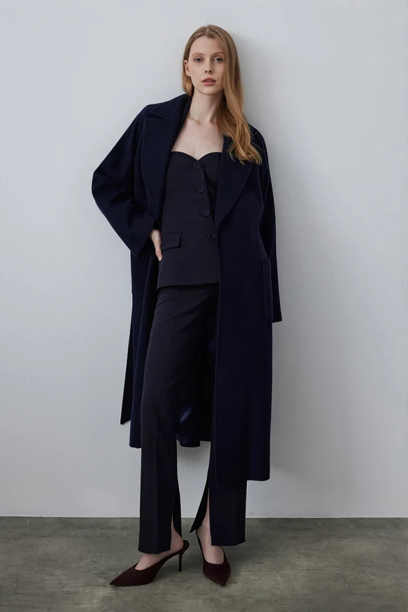 Classic Wool Coat - Navy - 2