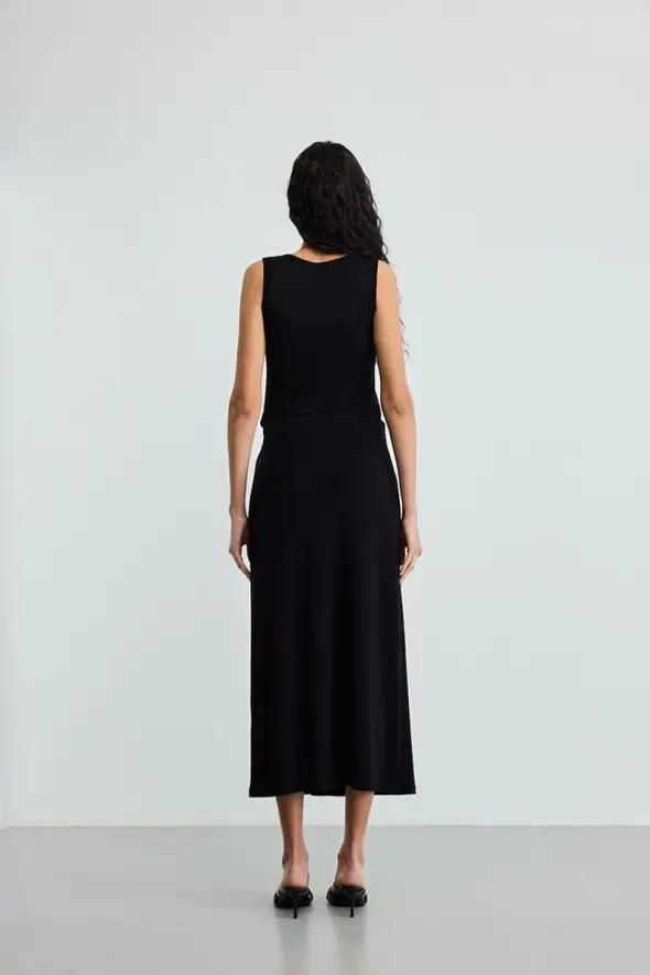 Clip Detail Slit Knit Skirt - Black - 4
