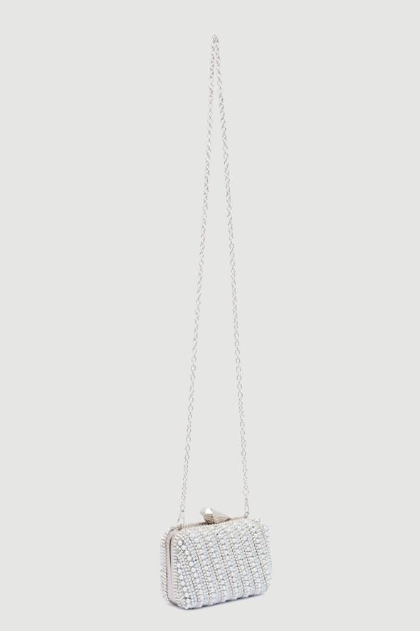 Clutch Bag with Pearls - White - 5