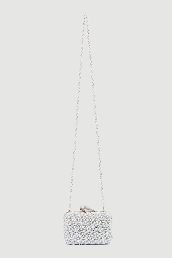 Clutch Bag with Pearls - White - 4