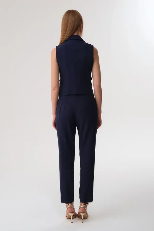 Collared Buttoned Vest - Navy Blue - 5