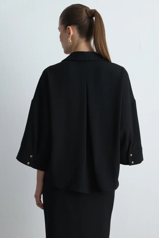 Collared Crepe Blouse Black - 5