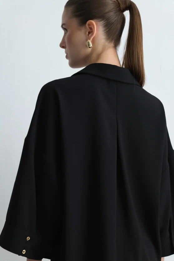 Collared Crepe Blouse Black - 4