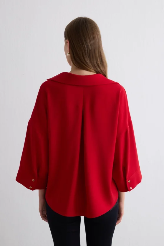 Collared Crepe Blouse Red - Gusto