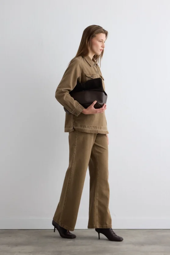 Collared Denim Shirt Brown - 2