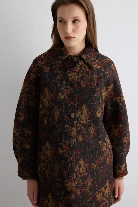 Collared Jacquard Kaftan - Black - Gusto