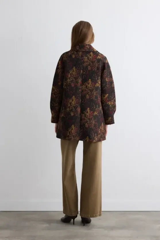 Collared Jacquard Kaftan - Black - 4