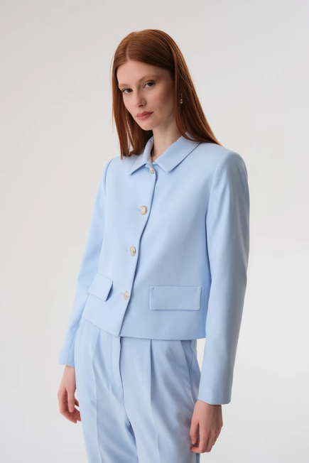 Collared Short Jacket - Baby Blue Baby Blue