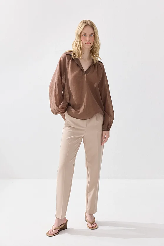 Collared Tencel Blouse - Brown - Gusto