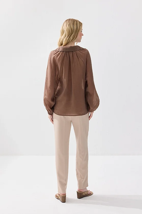 Collared Tencel Blouse - Brown - Gusto