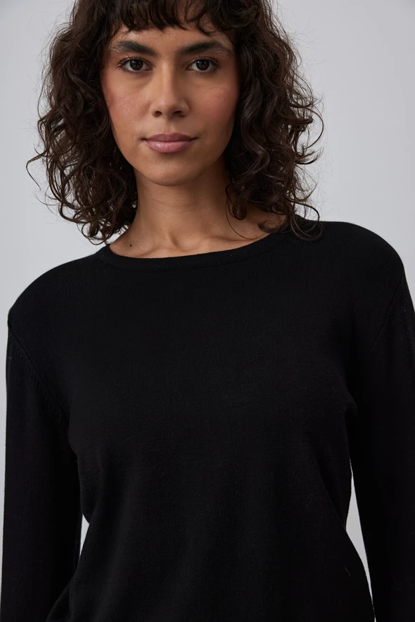 Collarless Button Detailed Knitwear - Black - 3