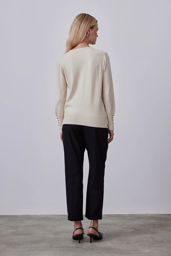 Collarless Button Detailed Knitwear - Ecru - 4