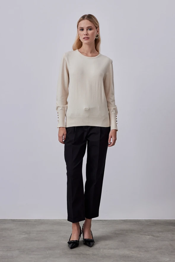 Collarless Button Detailed Knitwear - Ecru - 2