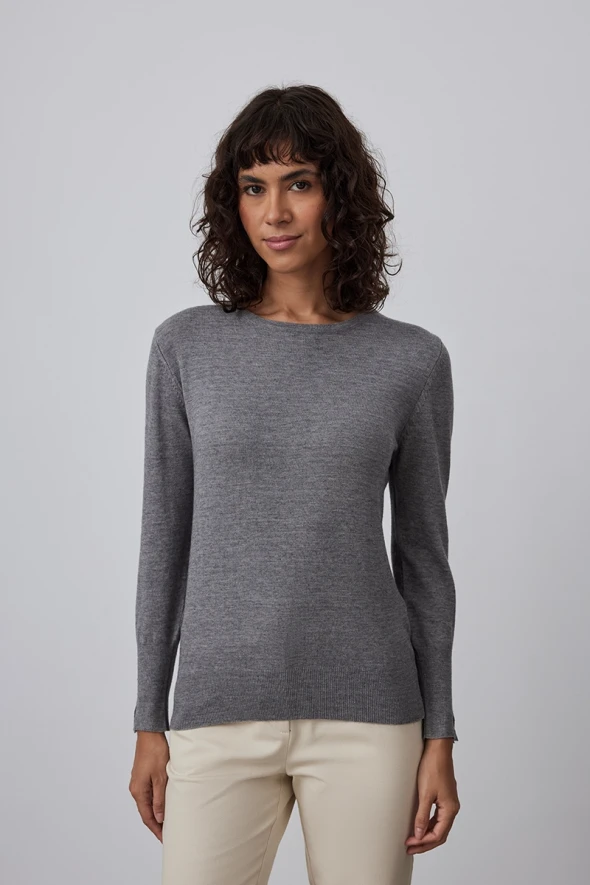 Collarless Button Detailed Knitwear - Grey - 1