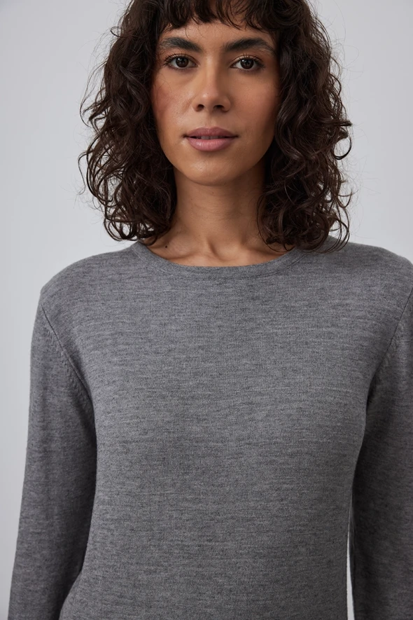 Collarless Button Detailed Knitwear - Grey - 3