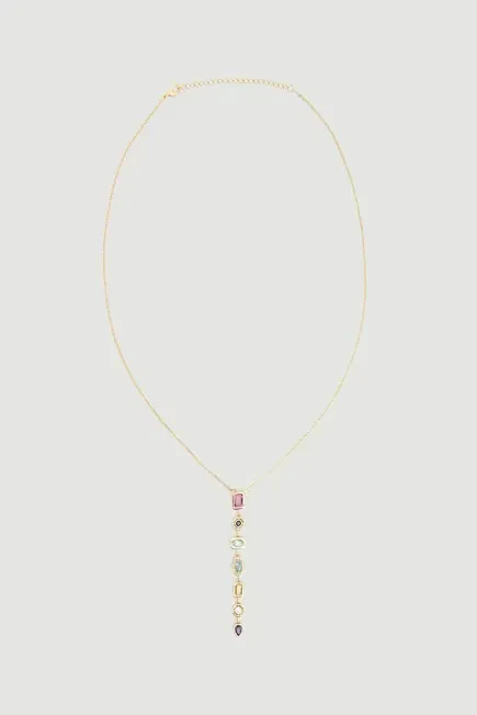 Colorful Baguette Necklace - Gold Gold