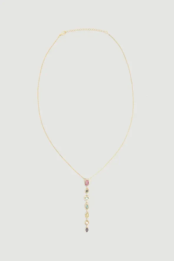 Colorful Baguette Necklace - Gold - 1