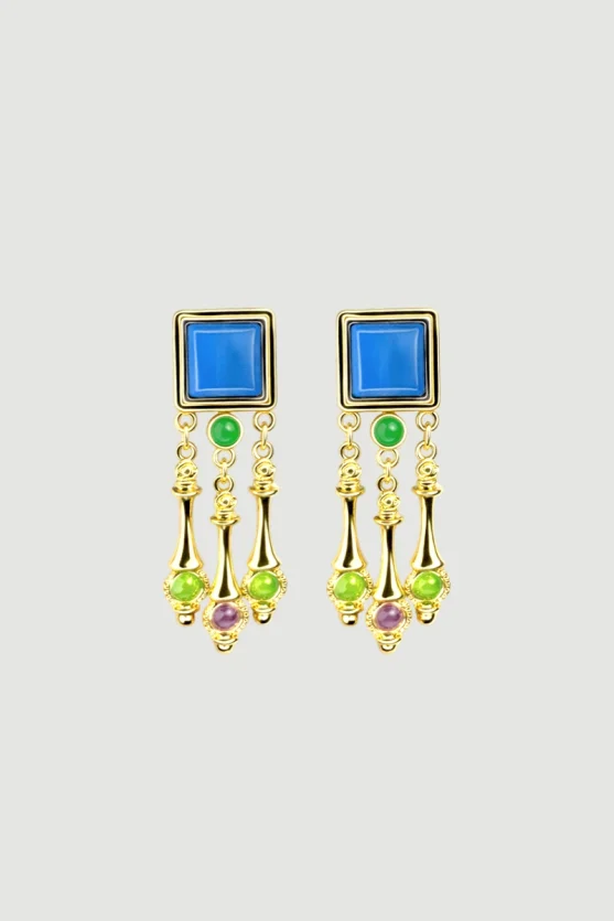Colorful Dangling Stone Earrings - Blue - 1