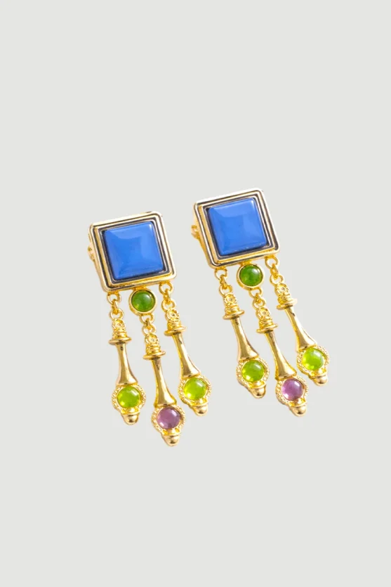 Colorful Dangling Stone Earrings - Blue - Gusto
